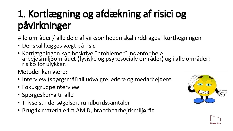 1. Kortlægning og afdækning af risici og påvirkninger Alle områder / alle dele af