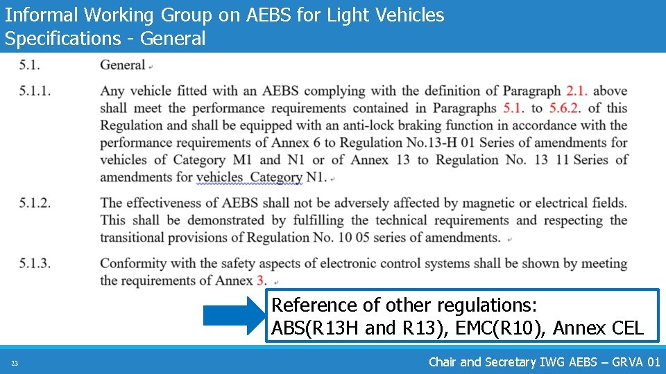 Informal Working Group on AEBS for Light Vehicles Specifications - General Reference of other
