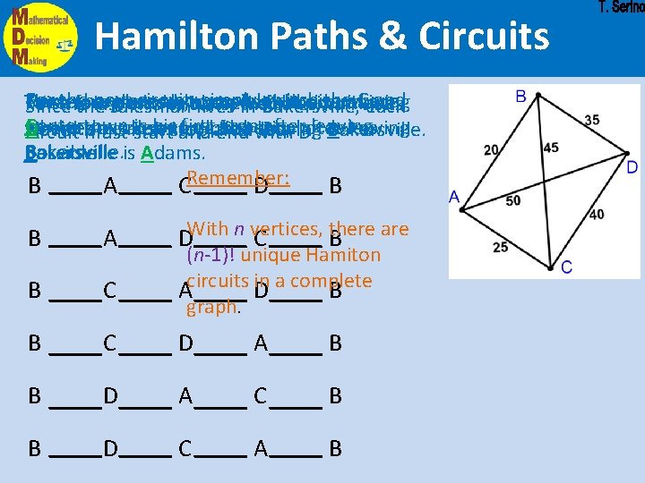Hamilton Paths & Circuits For the next circuit, simply switch the Cvisits and Next,