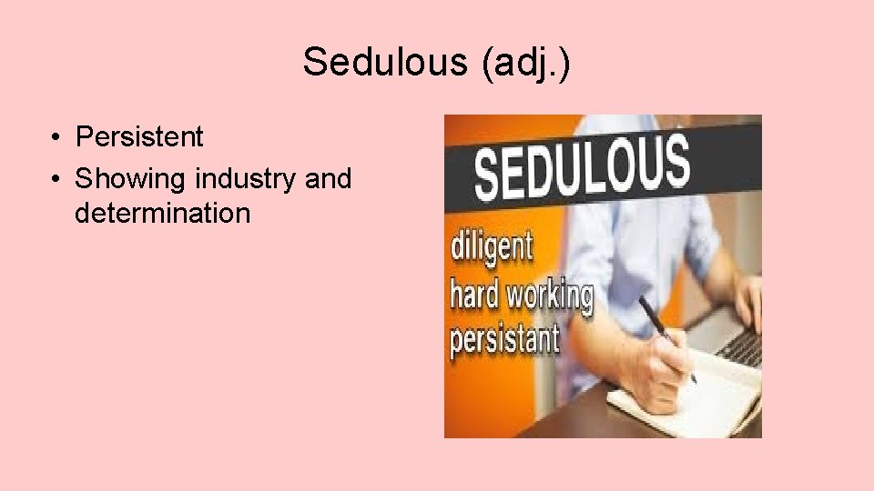 Sedulous (adj. ) • Persistent • Showing industry and determination 