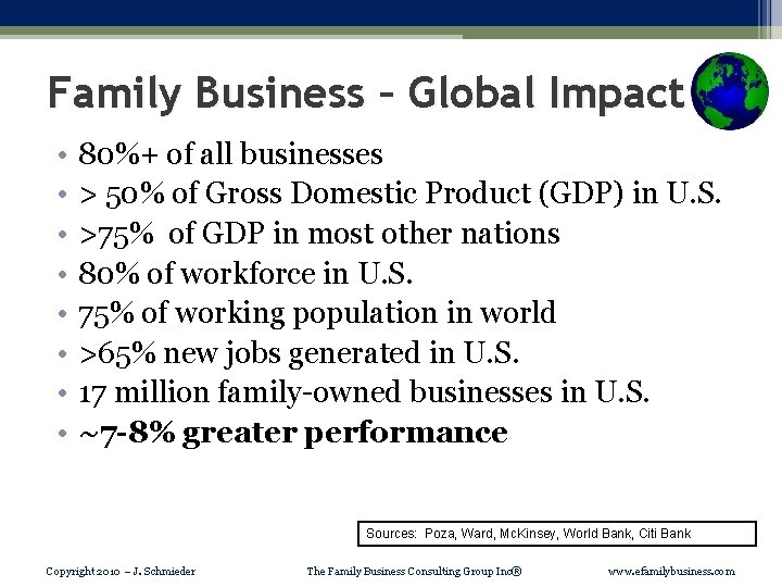 Family Business – Global Impact • • 80%+ of all businesses > 50% of