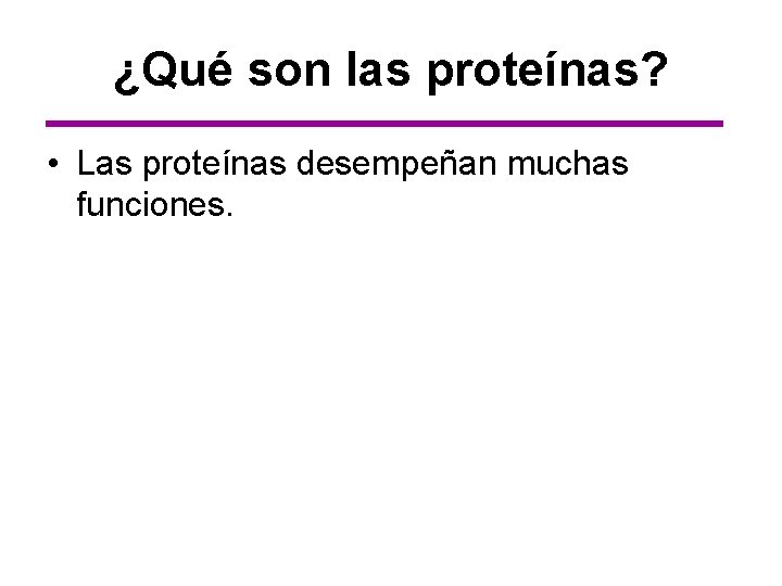 ¿Qué son las proteínas? • Las proteínas desempeñan muchas funciones. 