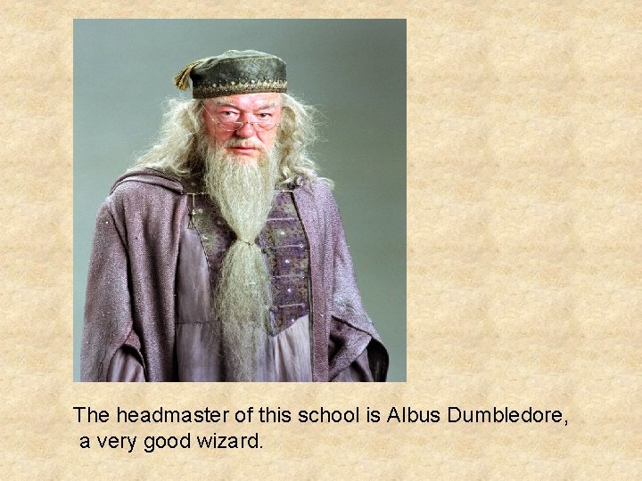 The headmaster of this school is Albus Dumbledore, a very good wizard. 