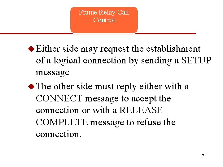 Frame Relay Call Control u Subscriber must first