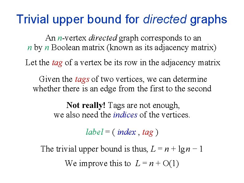 Trivial upper bound for directed graphs An n-vertex directed graph corresponds to an n