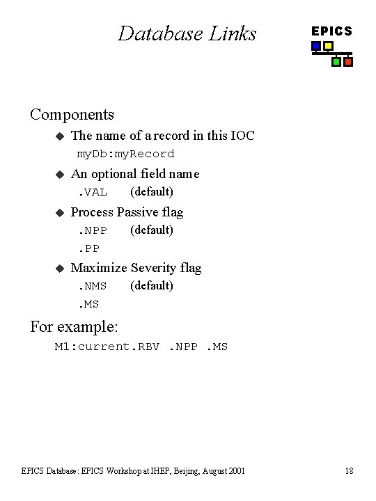 Database Links EPICS Components u The name of a record in this IOC my.