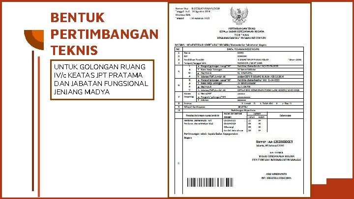 BENTUK PERTIMBANGAN TEKNIS UNTUK GOLONGAN RUANG IV/c KEATAS JPT PRATAMA DAN JABATAN FUNGSIONAL JENJANG