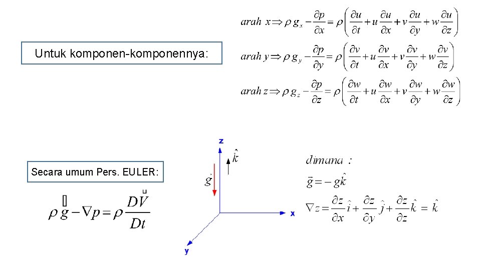 Untuk komponen-komponennya: Secara umum Pers. EULER: 