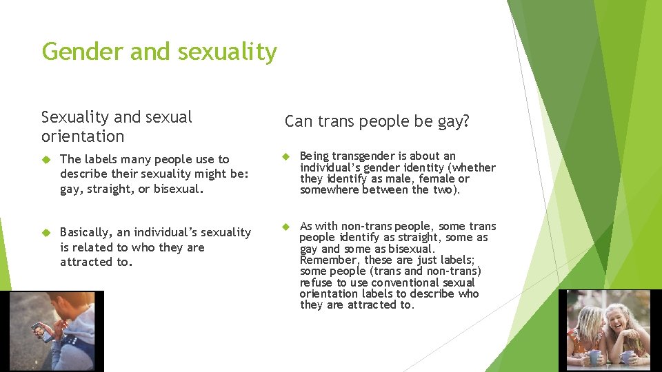 Gender and sexuality Sexuality and sexual orientation Can trans people be gay? The labels