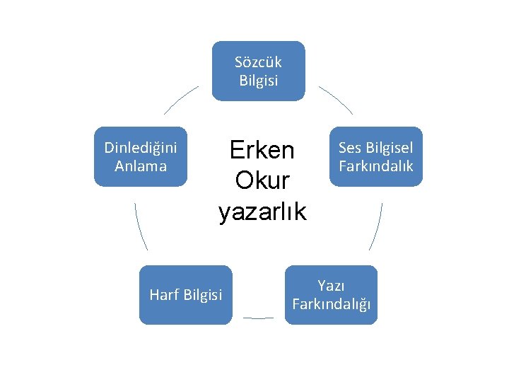 Sözcük Bilgisi Dinlediğini Anlama Erken Okur yazarlık Harf Bilgisi Ses Bilgisel Farkındalık Yazı Farkındalığı