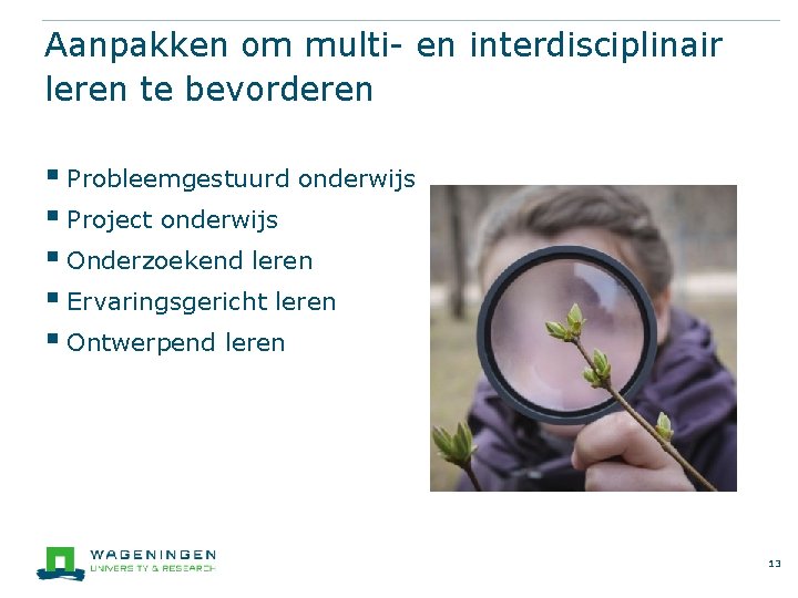 Aanpakken om multi- en interdisciplinair leren te bevorderen § Probleemgestuurd onderwijs § Project onderwijs