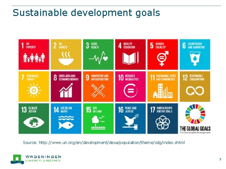 Sustainable development goals Source: http: //www. un. org/en/development/desa/population/theme/sdg/index. shtml 5 