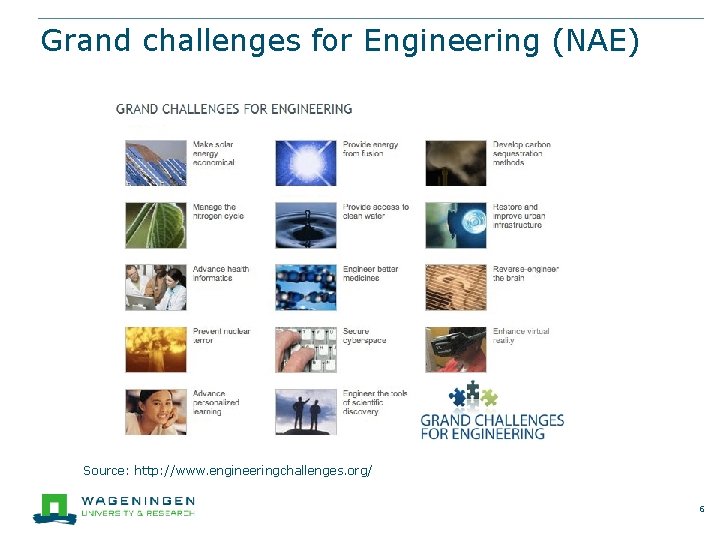 Grand challenges for Engineering (NAE) Source: http: //www. engineeringchallenges. org/ 6 