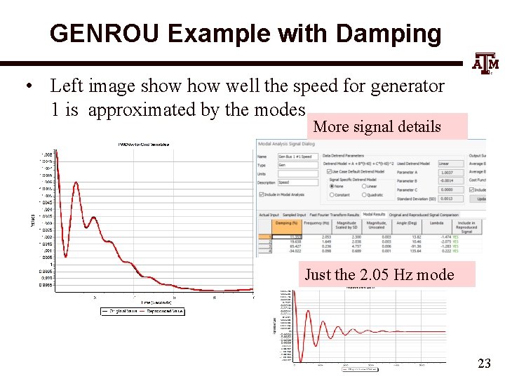 GENROU Example with Damping • Left image show well the speed for generator 1