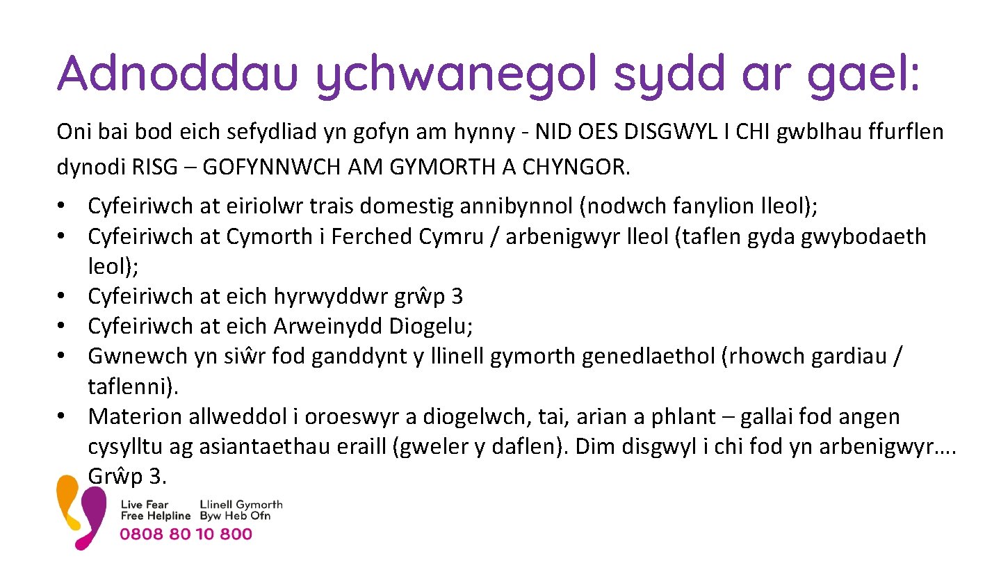 Adnoddau ychwanegol sydd ar gael: Oni bai bod eich sefydliad yn gofyn am hynny