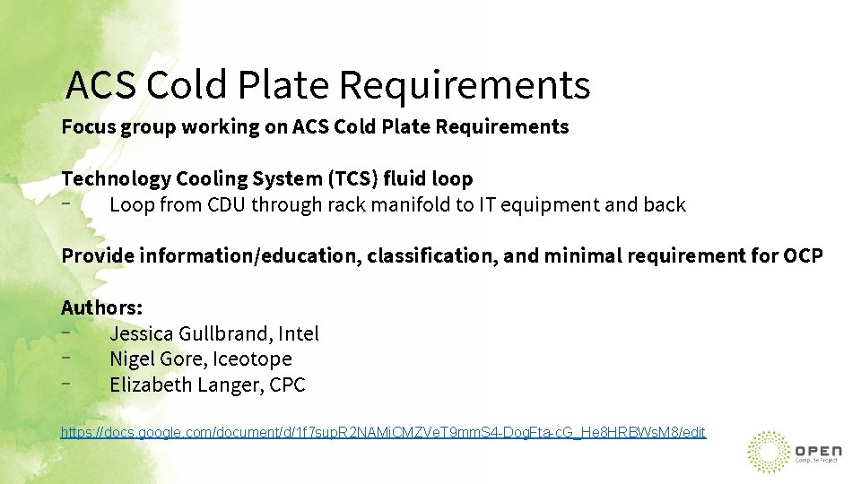 ACS Cold Plate Introduction Jessica Gullbrand Cold Plate
