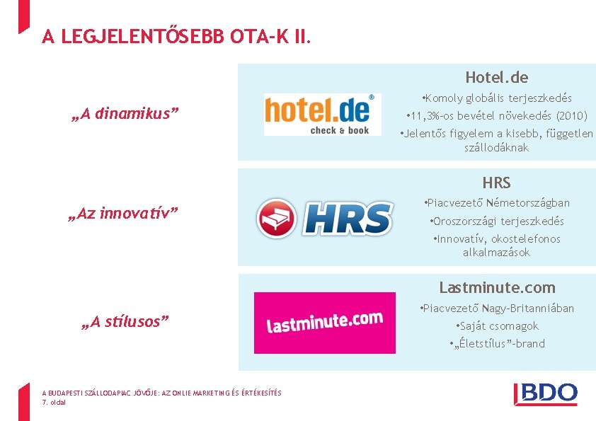 A LEGJELENTŐSEBB OTA-K II. Hotel. de „A dinamikus” • Komoly globális terjeszkedés • 11,