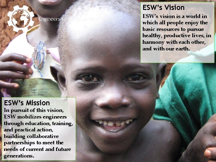 ESW’s Vision ESW’s vision is a world in which all people enjoy the basic