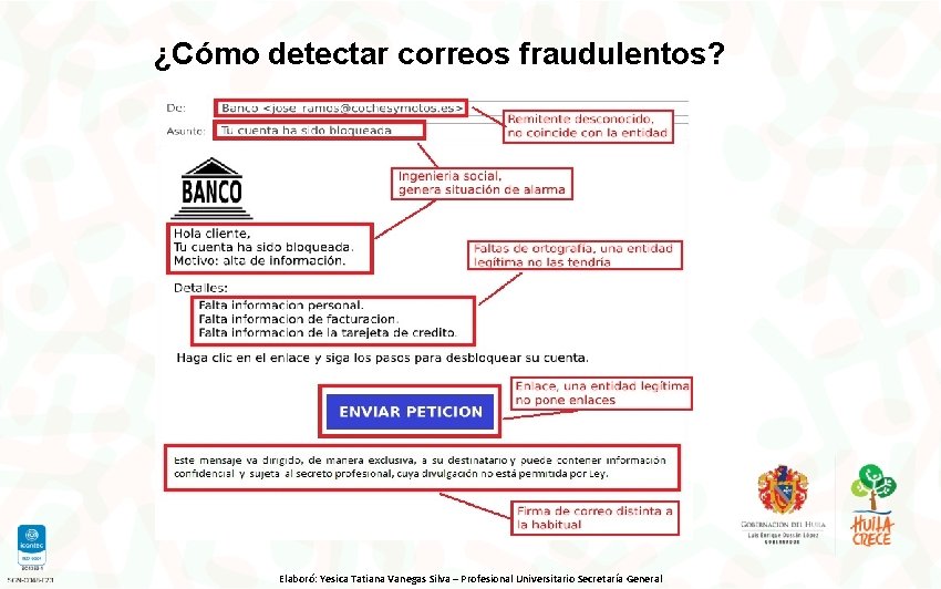 ¿Cómo detectar correos fraudulentos? Elaboró: Yesica Tatiana Vanegas Silva – Profesional Universitario Secretaría General