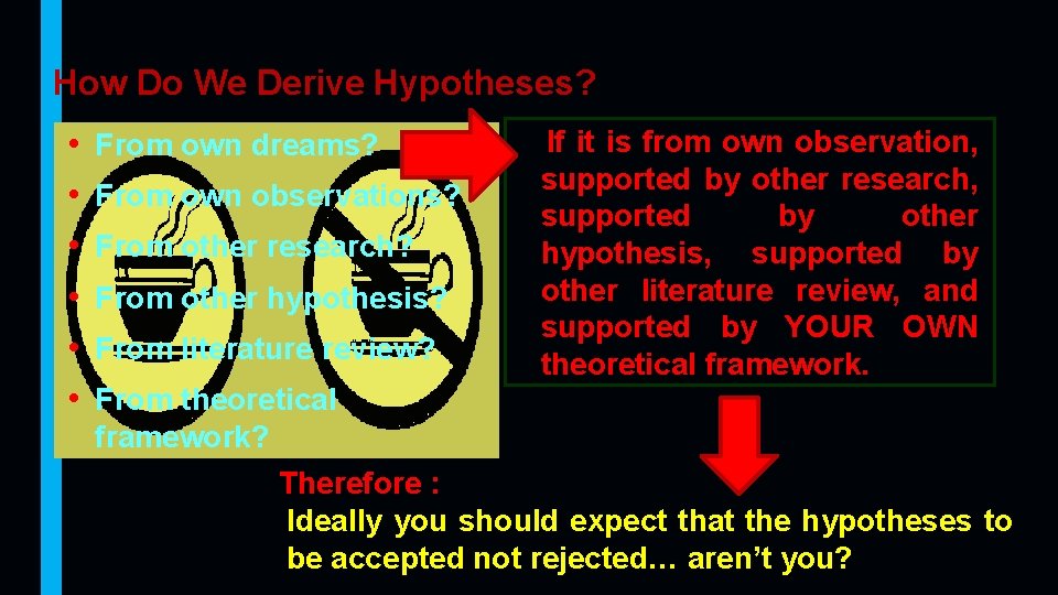 How Do We Derive Hypotheses? • • • From own dreams? From own observations?