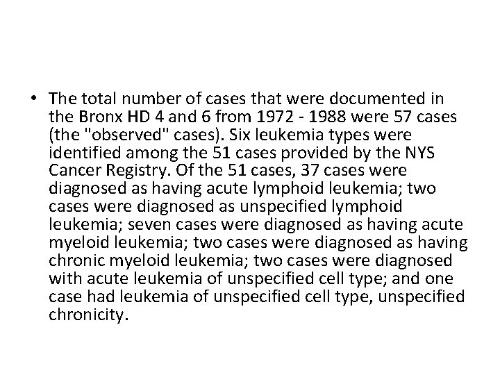  • The total number of cases that were documented in the Bronx HD