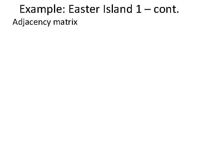 Example: Easter Island 1 – cont. Adjacency matrix Example: Easter Island 1 – cont. Adjacency matrix