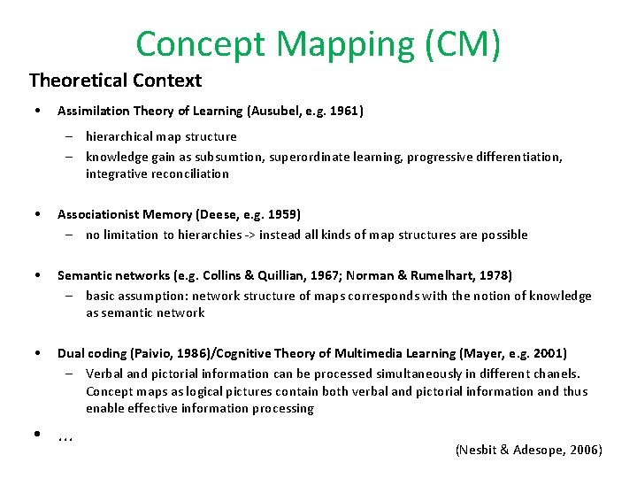 Concept Mapping (CM) Theoretical Context • Assimilation Theory of Learning (Ausubel, e. g. 1961) Concept Mapping (CM) Theoretical Context • Assimilation Theory of Learning (Ausubel, e. g. 1961)