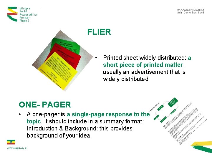 FLIER • Printed sheet widely distributed: a short piece of printed matter, usually an