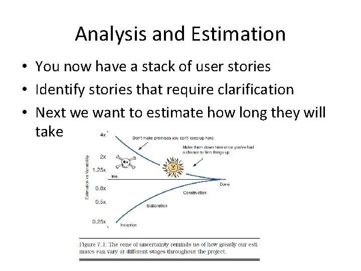 Analysis and Estimation • You now have a stack of user stories • Identify