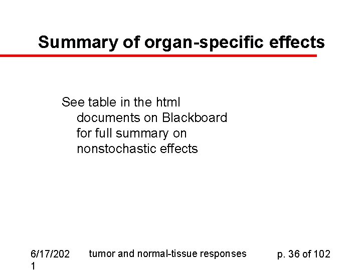 Summary of organ-specific effects See table in the html documents on Blackboard for full