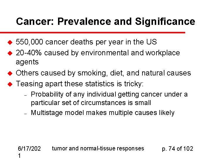 Cancer: Prevalence and Significance u u 550, 000 cancer deaths per year in the