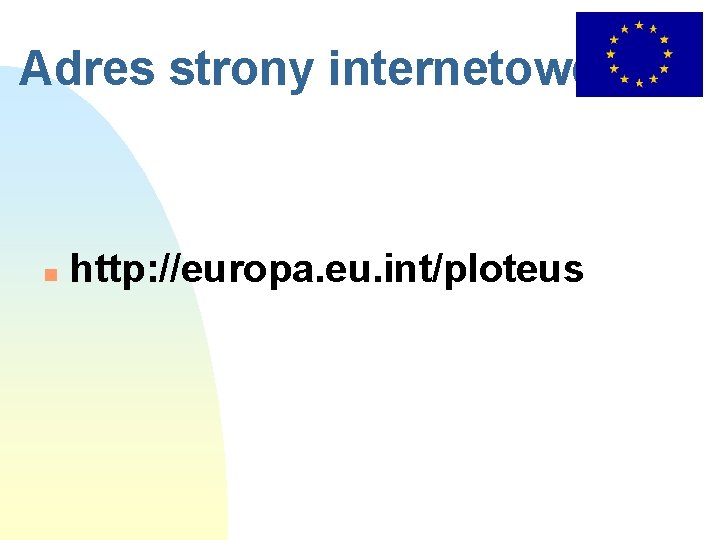Adres strony internetowej n http: //europa. eu. int/ploteus 