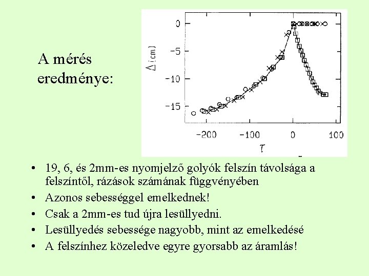 A mérés eredménye: • 19, 6, és 2 mm-es nyomjelző golyók felszín távolsága a