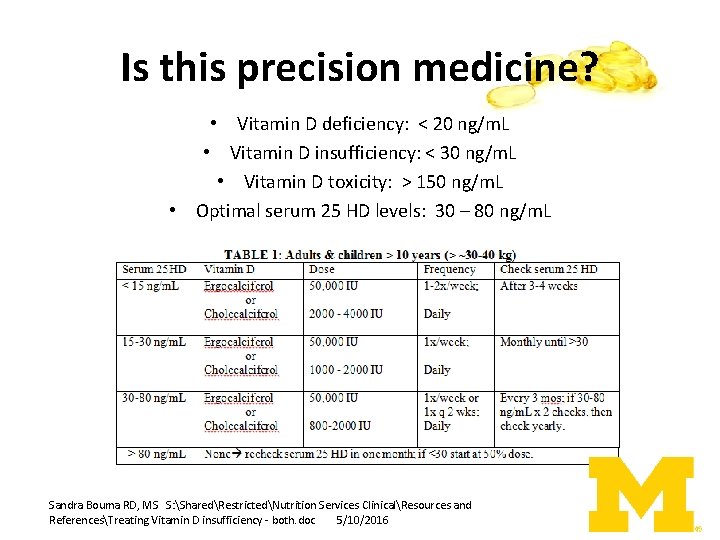 Is this precision medicine? • Vitamin D deficiency: < 20 ng/m. L • Vitamin