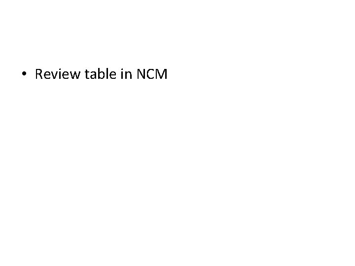  • Review table in NCM 