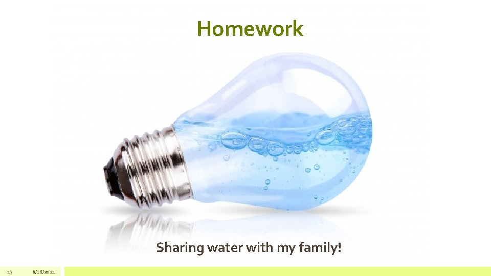Homework Sharing water with my family! 17 6/18/2021 