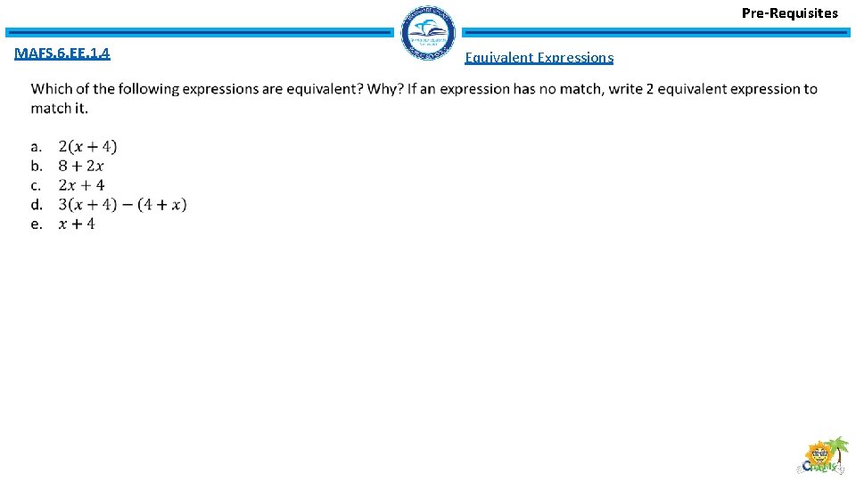 Pre-Requisites MAFS. 6. EE. 1. 4 Equivalent Expressions 