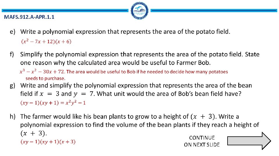 MAFS. 912. A-APR. 1. 1 CONTINUE ON NEXT SLIDE 