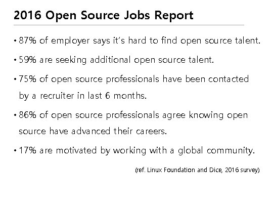 2016 Open Source Jobs Report • 87% of employer says it’s hard to find