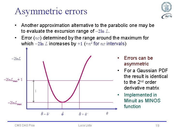 Asymmetric errors • Another approximation alternative to the parabolic one may be to evaluate