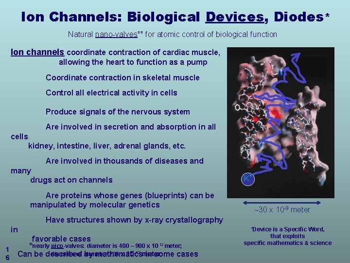 Ion Channels: Biological Devices, Diodes* Natural nano-valves** for atomic control of biological function Ion