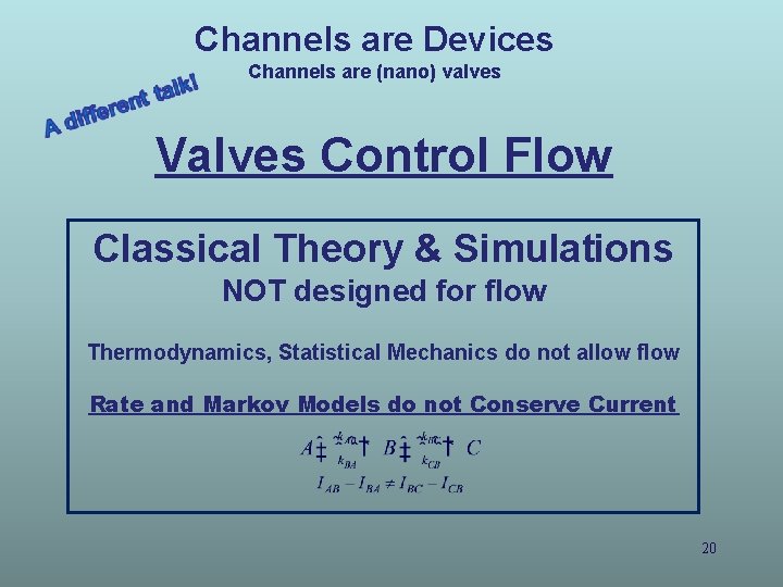 Channels are Devices Channels are (nano) valves Valves Control Flow Classical Theory & Simulations