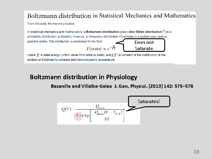 Does not Saturate Boltzmann distribution in Physiology Bezanilla and Villalba-Galea J. Gen. Physiol. (2013)