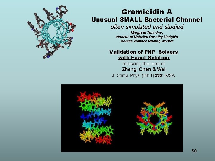 Gramicidin A Unusual SMALL Bacterial Channel often simulated and studied Margaret Thatcher, student of