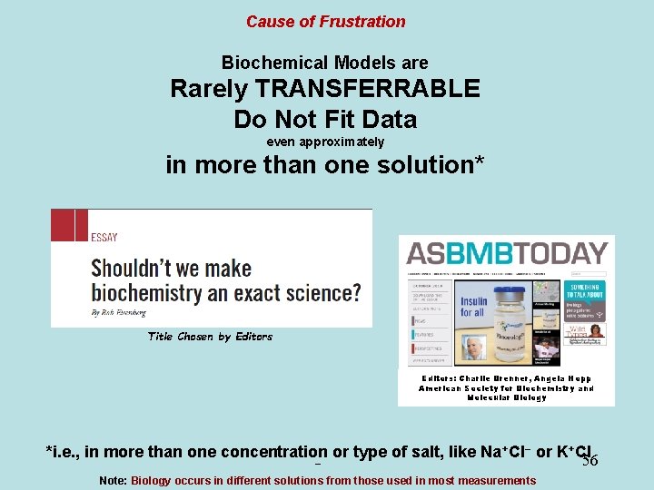 Cause of Frustration Biochemical Models are Rarely TRANSFERRABLE Do Not Fit Data even approximately