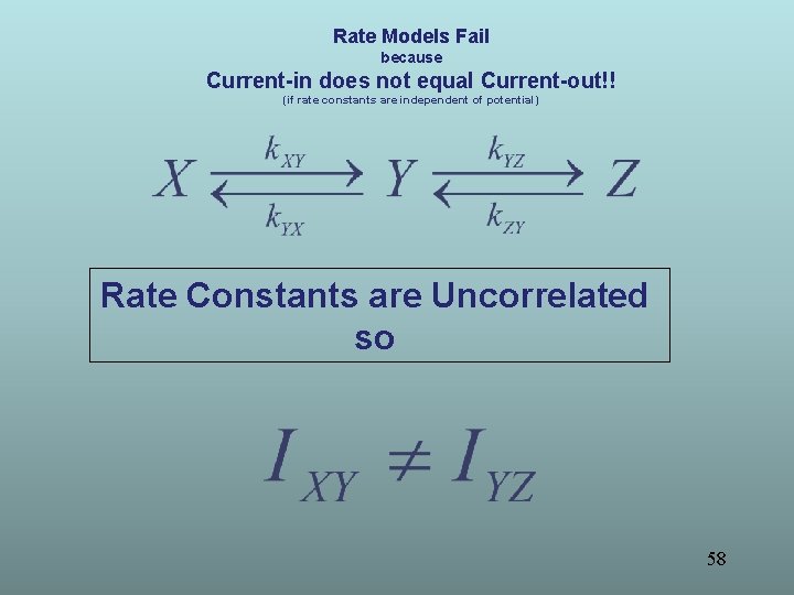 Rate Models Fail because Current-in does not equal Current-out!! (if rate constants are independent
