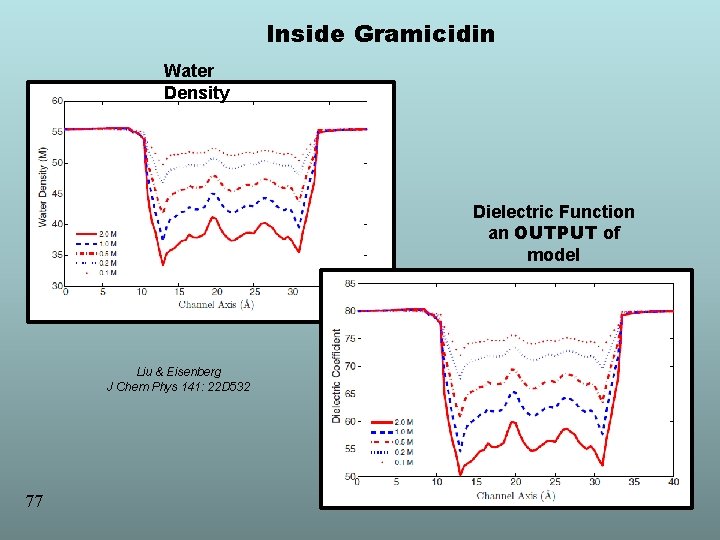 Inside Gramicidin Water Density Dielectric Function an OUTPUT of model Liu & Eisenberg J