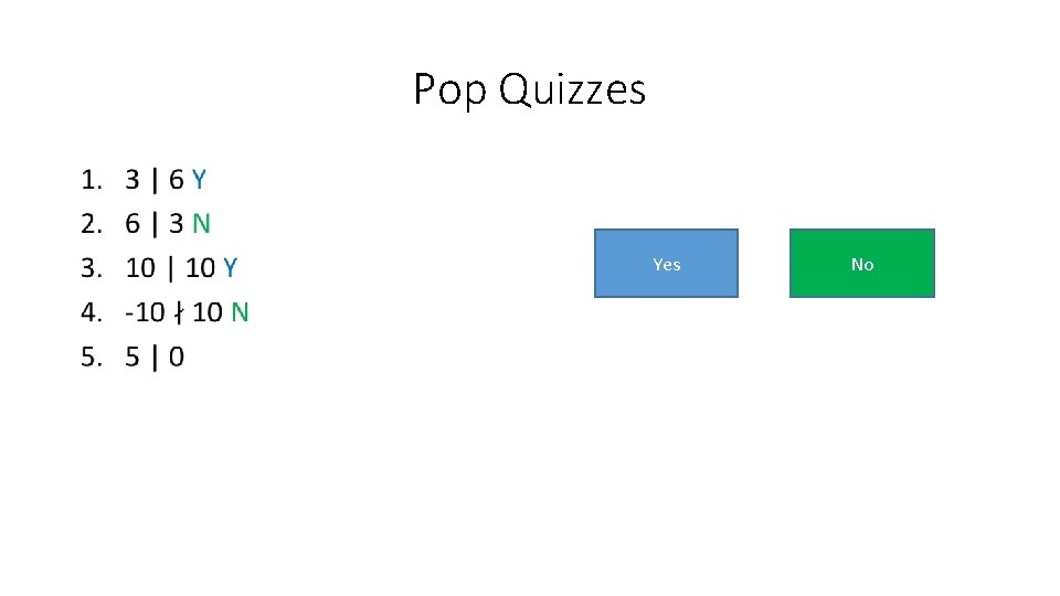 Pop Quizzes • Yes No 