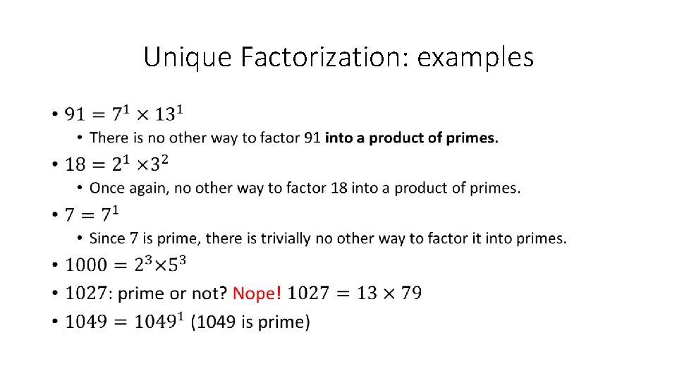 Unique Factorization: examples • 