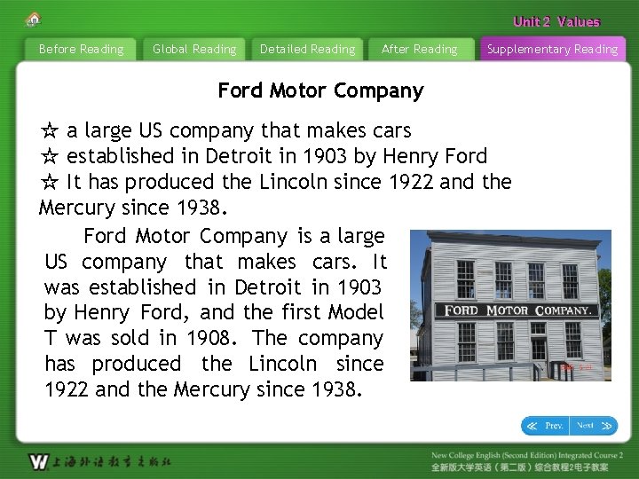 Unit 22 Values Unit Before Reading Global Reading Detailed Reading After Reading Supplementary Reading